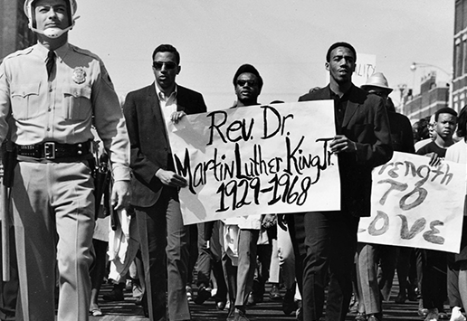 Memorial march for the late Dr. Martin Luther King Jr. held on April 9th, 1968.