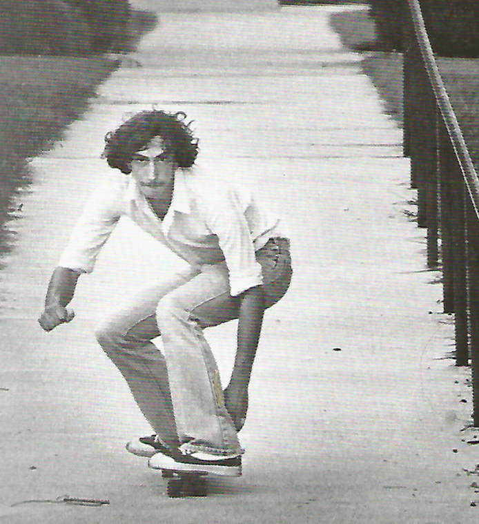 A student skateboarding to class in 1981.