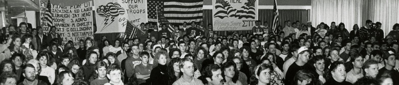 Students and faculty showing support of American solders involved in Operation Desert Storm in 1991.