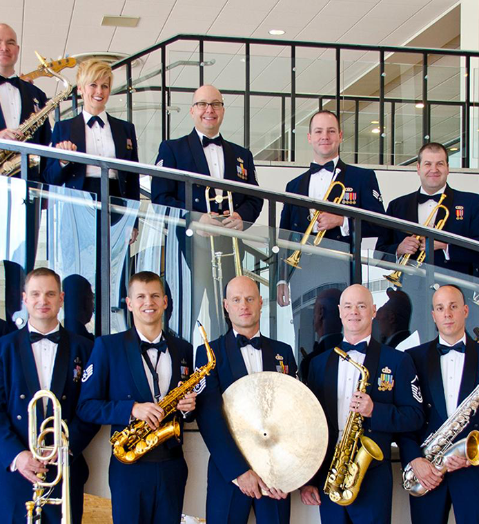 The Falconaires, the U.S. Air Force Academy Band, performed at the Bicknell Family Center for the Arts.